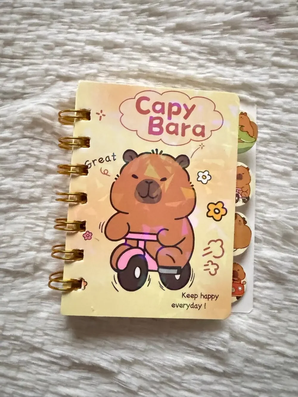 Capybara A6 spiral  mini notebook with cute capybara riding a pink tricycle